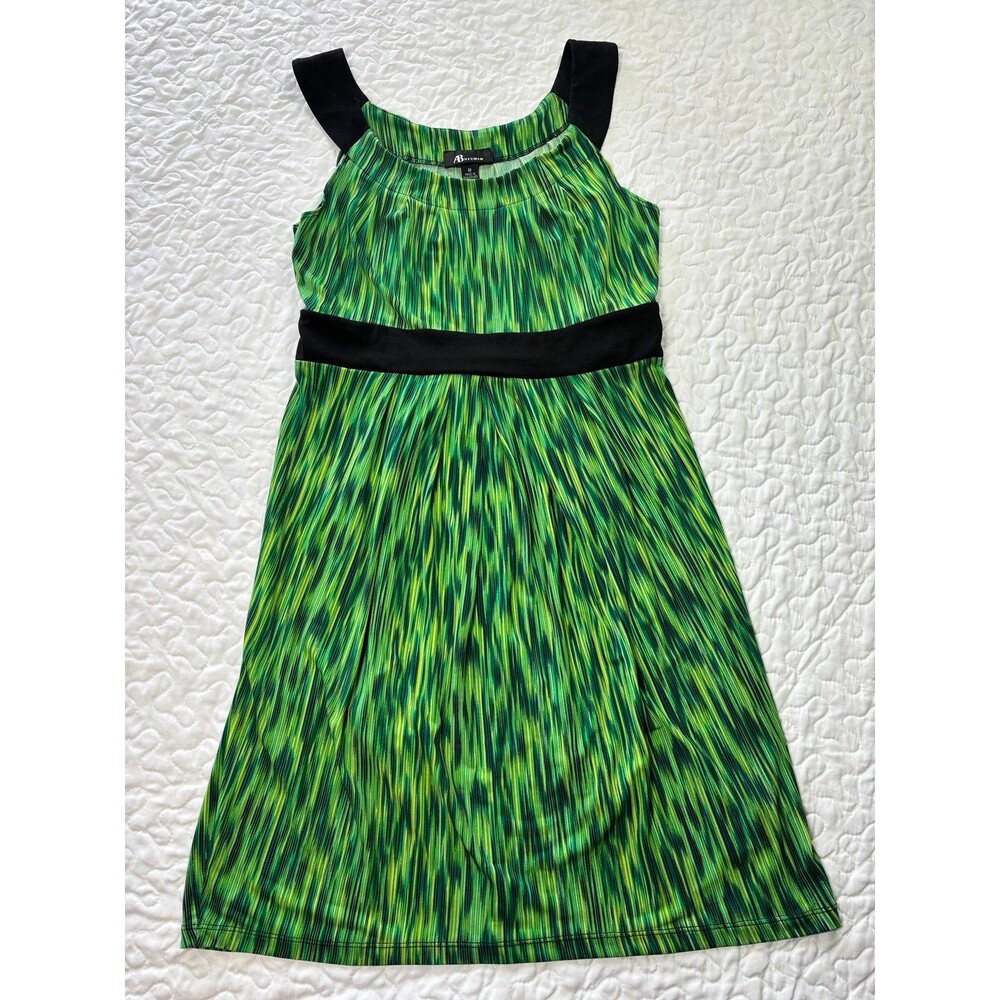 AB Studio Green Black Sleeveless Tie Back Flowy Y2K Dress size medium